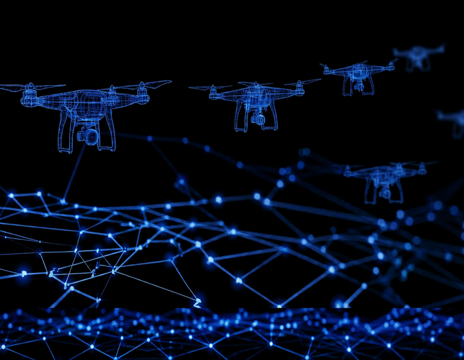 Coordinated drone swarm with network mesh